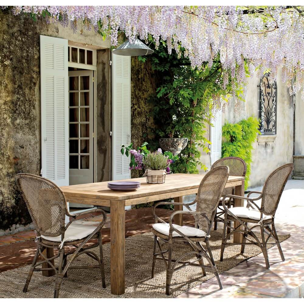 Sedia in Rattan con Braccioli e Cuscino Stile Vintage - ANGELICA