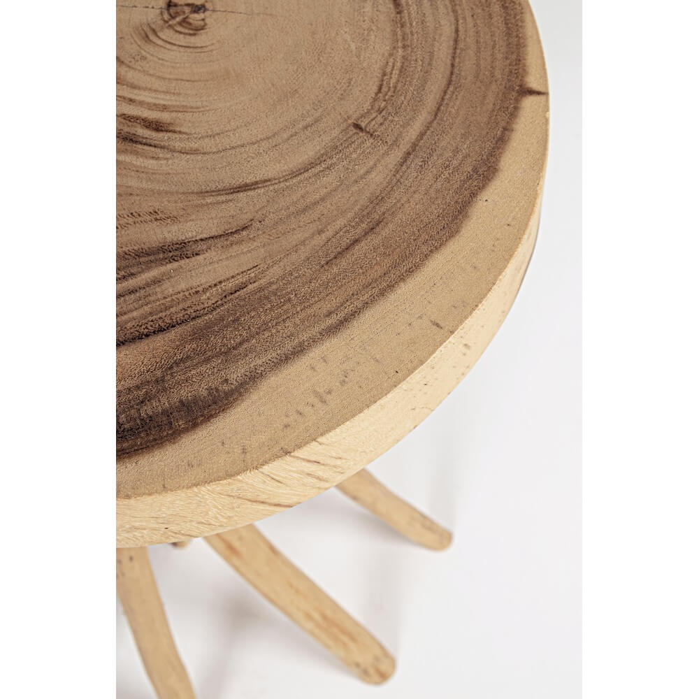 Tavolino rotondo in legno mungur con base in rami di teak - KAI