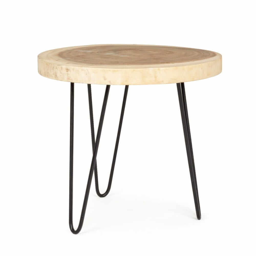 Set di 2 Tavolini Rotondi in Legno Mungur con Gambe in Acciaio Ø56 - WOODSTOCK