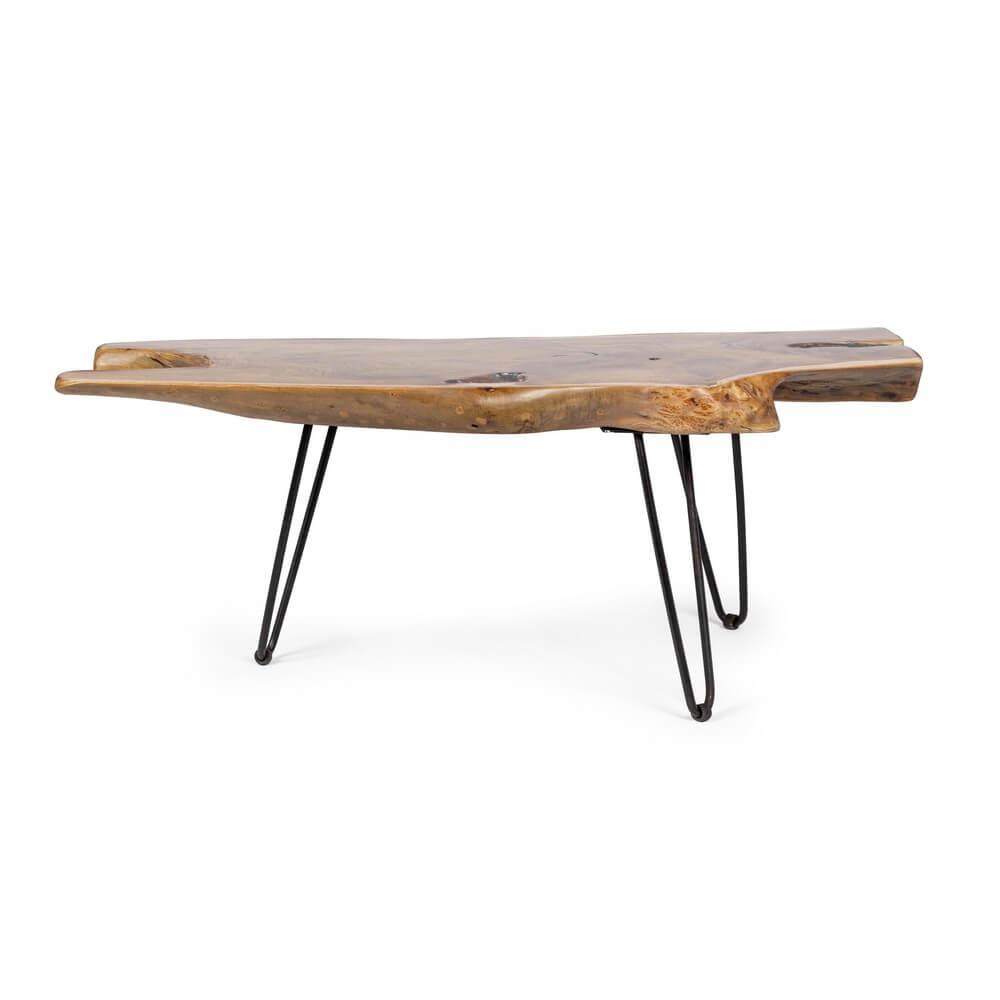 Tavolino in Radica di Teak Naturale con Gambe in Acciaio - IVY