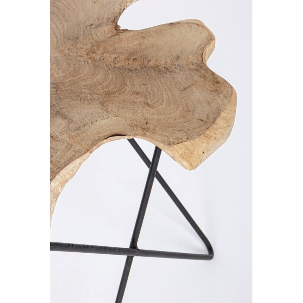 Tavolino in radica di teak naturale con gambe in acciaio nero - APOLLO