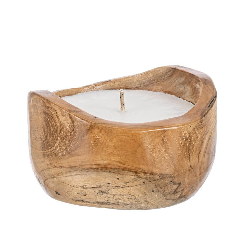 Candela in Legno Teak Naturale con Cera per Esterno - KELLY