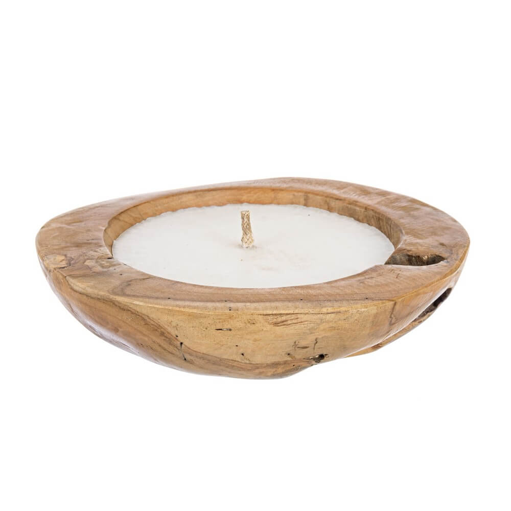 Candela in Legno Teak Naturale con Cera per Esterni 30 cm - KELLY