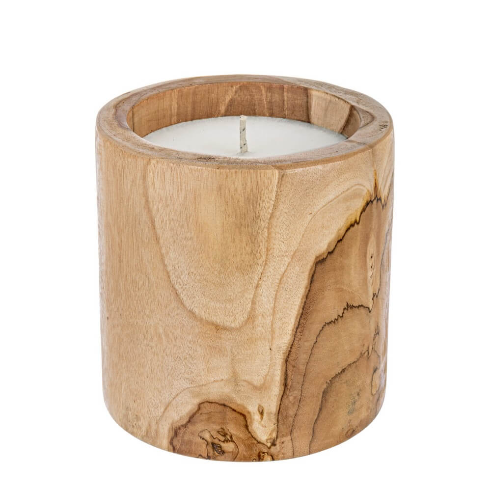 Candela in Legno Teak Naturale con Cera per Esterni Ø20 - KELLY