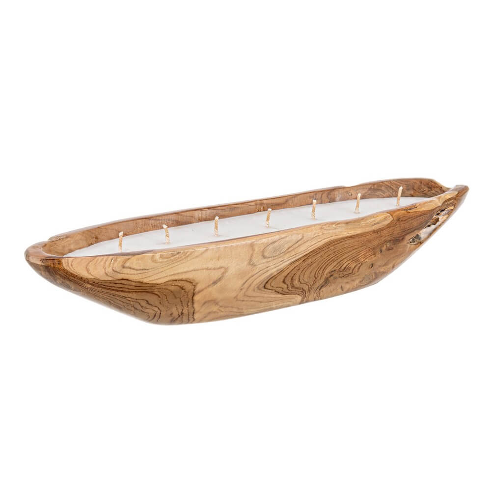 Candela in Legno Teak a Forma di Barca con Cera 65x15 cm - KELLY