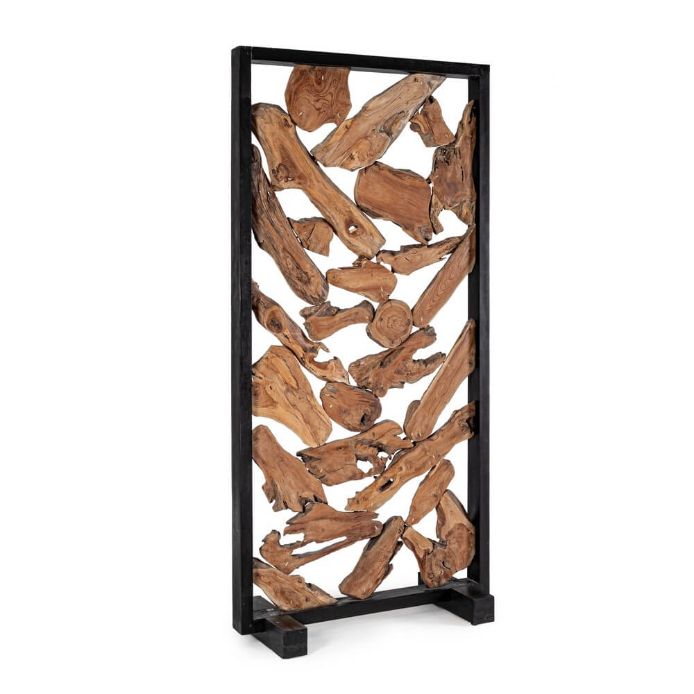 Paravento in Legno Meranti con Radici di Teak Naturale - PHOEBE