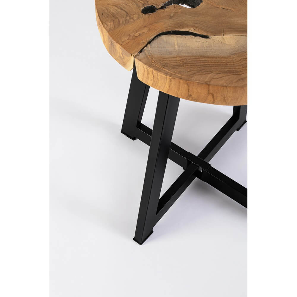 Tavolino Rotondo in Radica di Teak con Gambe in Acciaio - MIRANDA