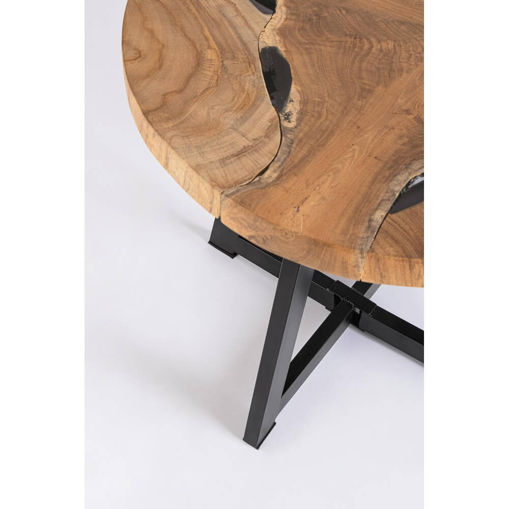 Tavolino rotondo in radica di teak con gambe in acciaio - MIRANDA