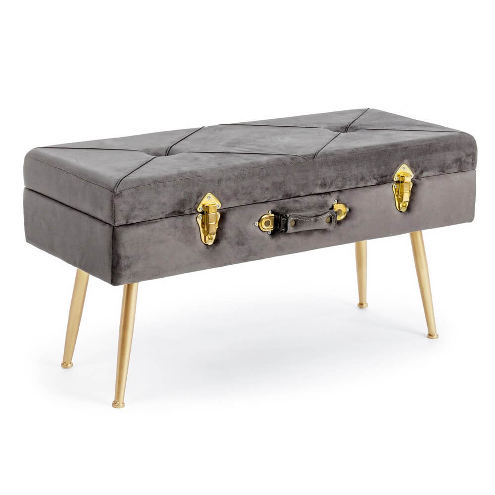 Panca Contenitore Velluto con Gambe Dorate Stile Vintage - SERENA