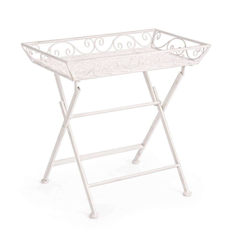 Set di 2 Tavolini Pieghevoli in Acciaio Stile Shabby Chic - IRENE