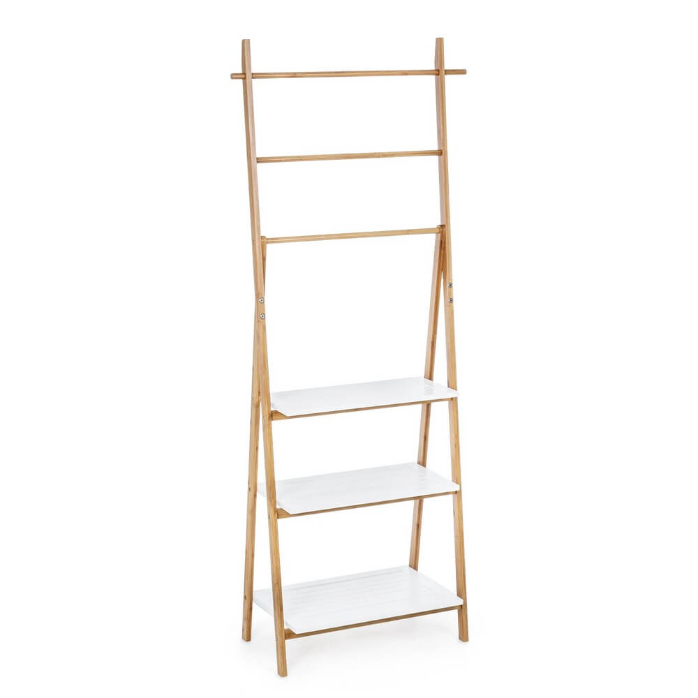 Scaffale a Scaletta in Bamboo con Ripiani in MDF Bianchi - QUINN