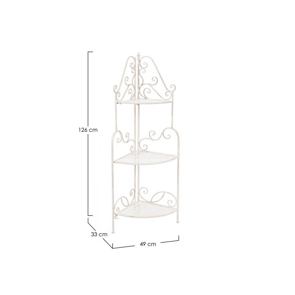 Angoliera in Ferro Battuto Bianco Pieghevole 3 Piani Shabby - IRENE