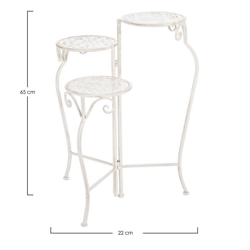 Set di 2 Porta Fiori in Ferro Bianco Shabby 3 Piani Pieghevole - IRENE