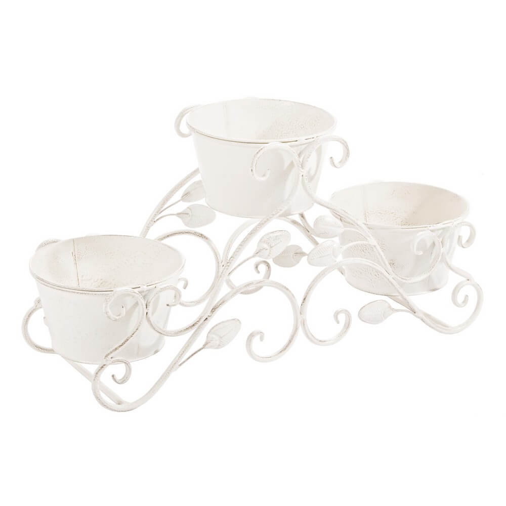 Set di 2 Porta Vaso in Acciaio con 3 Posti Stile Shabby Bianco - IRENE
