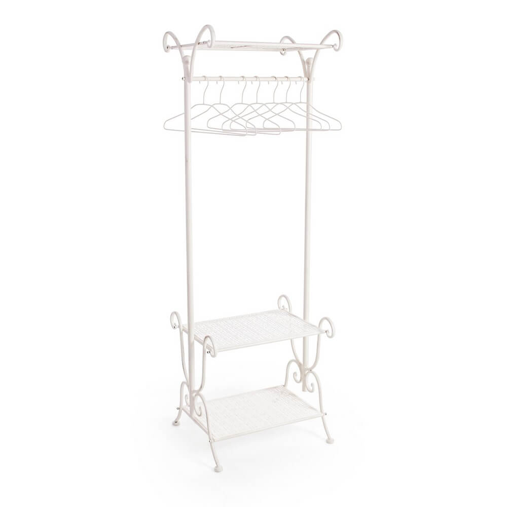 Appendiabiti in metallo bianco con 2 ripiani e grucce stile shabby chic - IRENE