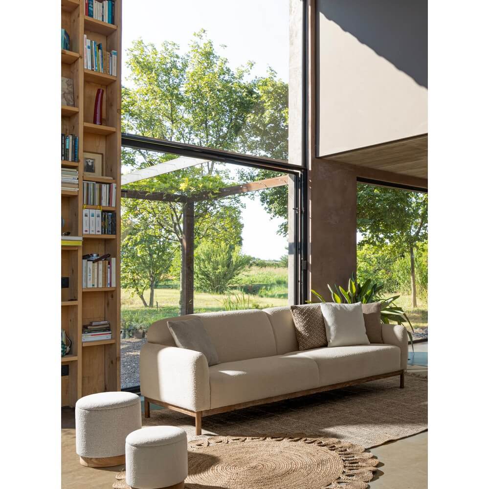Set di 2 Pouf Rotondi Contenitore in Tessuto Bouclé con Base in Legno - BRIAN