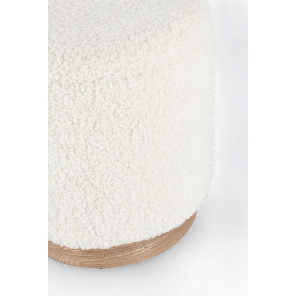 Set di 2 Pouf Contenitore Rotondi in Tessuto Bouclé Bianco con Base in Legno - BRI