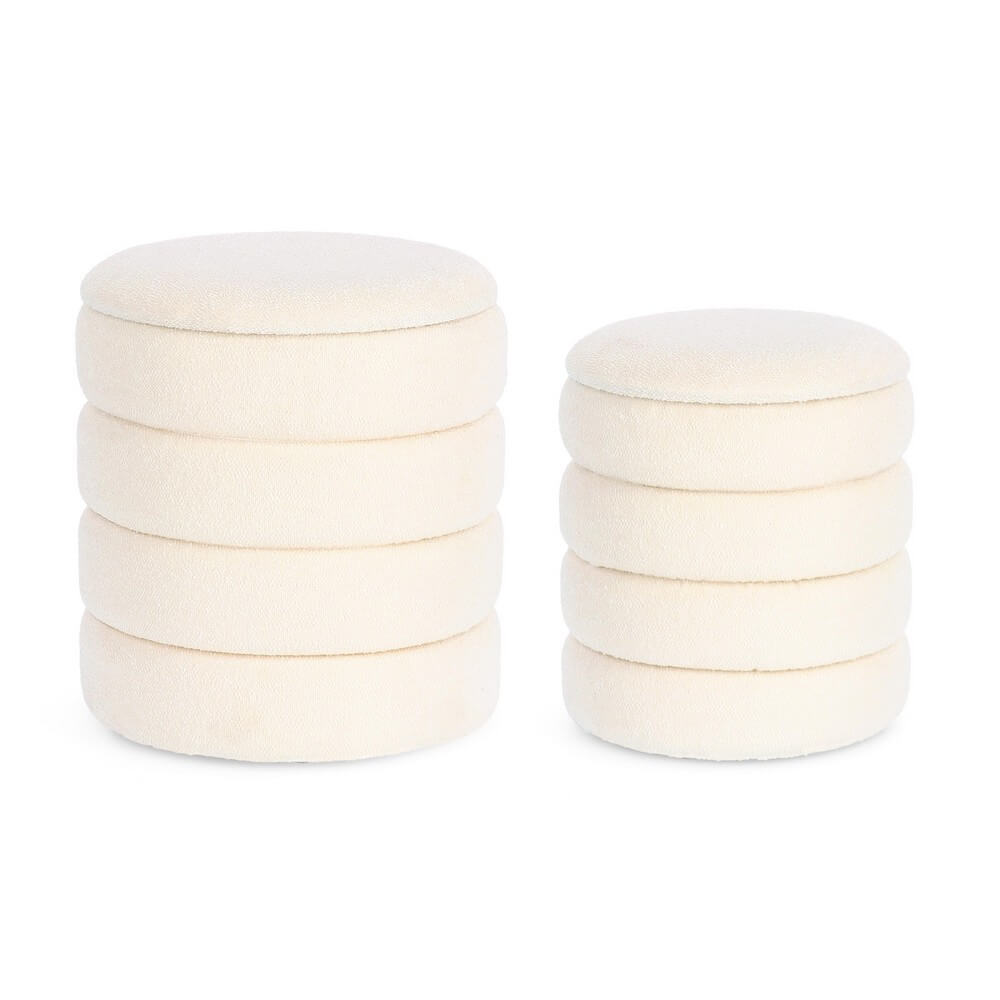 Set di 2 Pouf Rotondi Imbottiti in Tessuto Bouclé Bianco - JACKSON