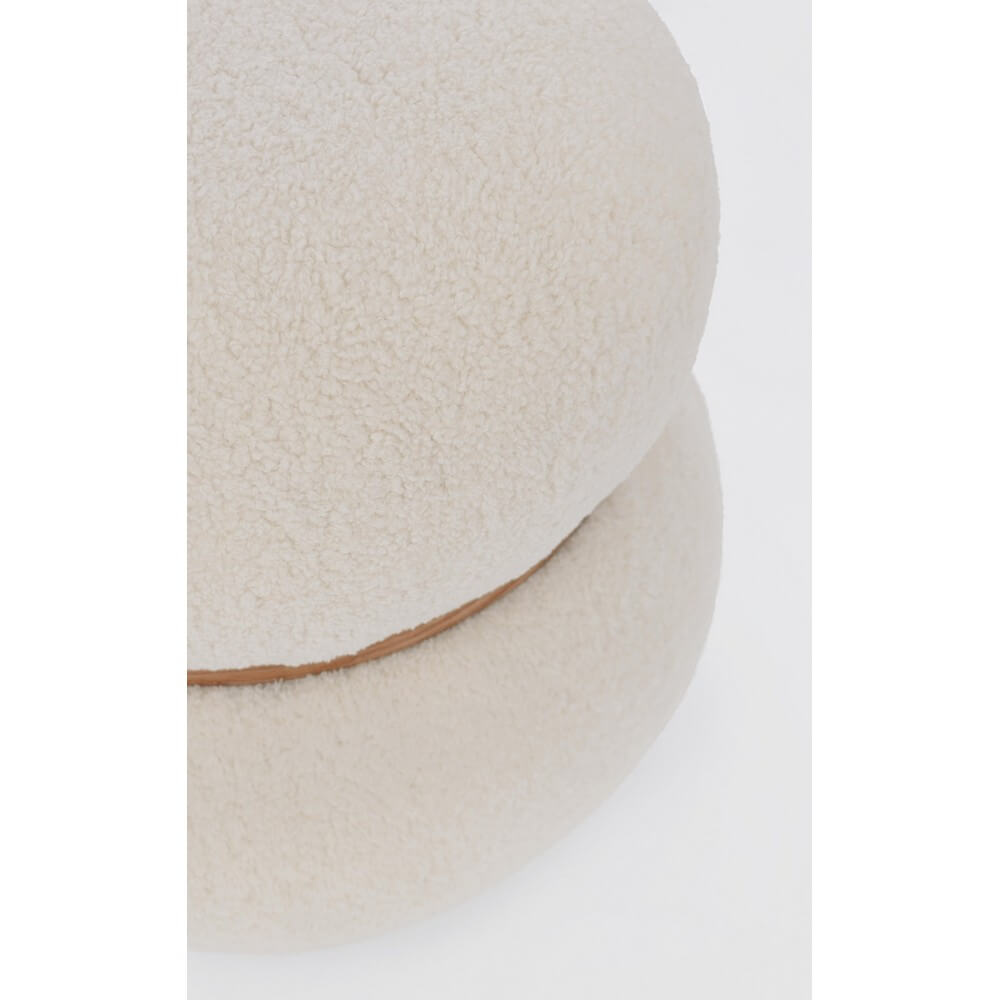 Pouf Rotondo in Tessuto Effetto Lana con Anello in Legno - RYAN