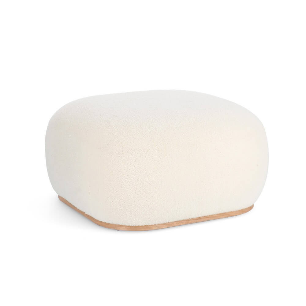 Pouf Quadrato Effetto Lana con Base in Legno di Frassino - RYAN