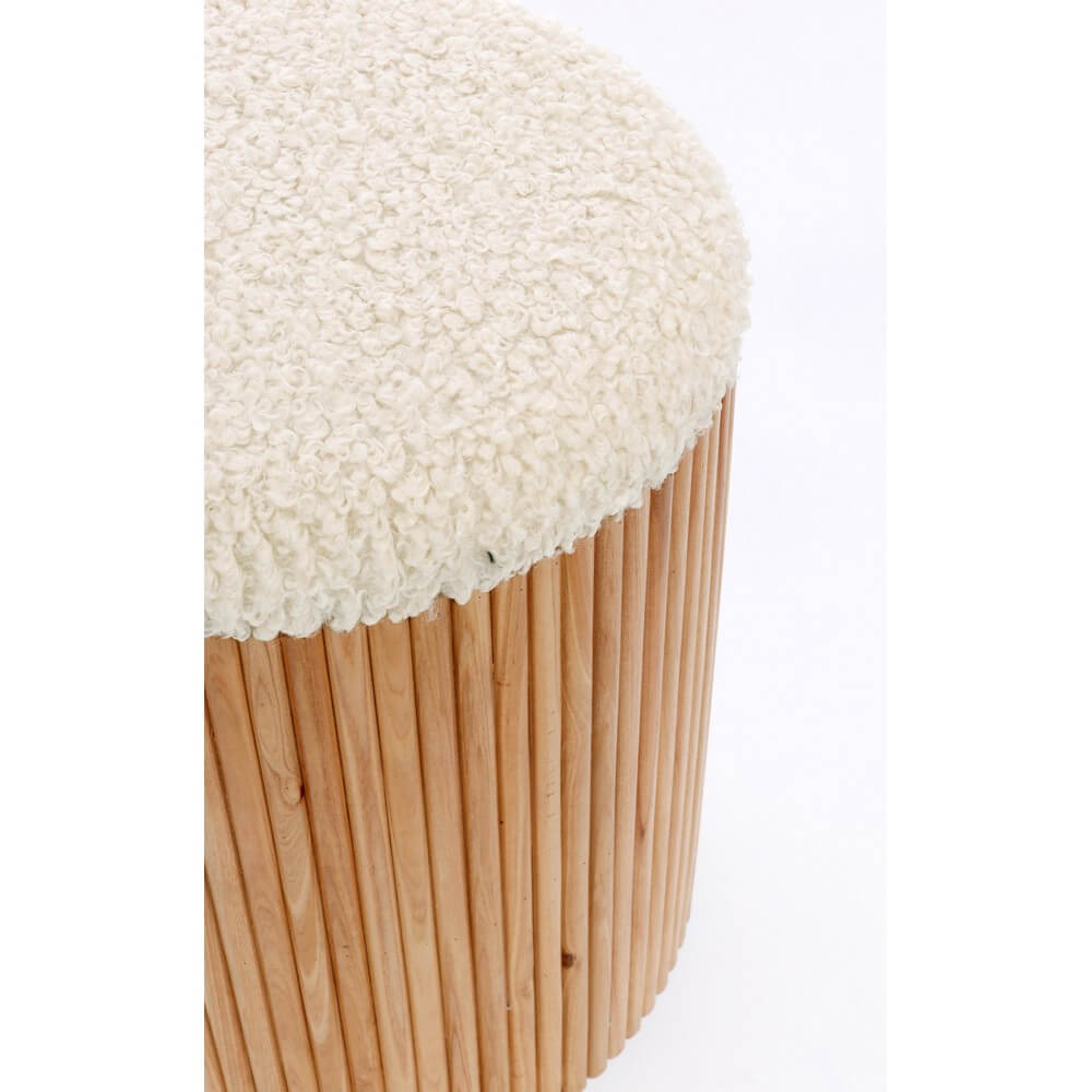 Set di 2 Pouf Contenitore Rotondi in Legno di Pino con Seduta Effetto Lana - RYAN
