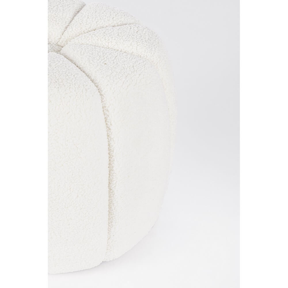 Pouf tondo imbottito in tessuto effetto lana con base dorata - RACHEL