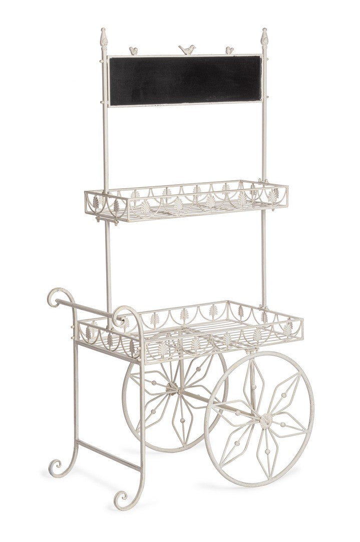 Carrello Espositore in Ferro Bianco 2 Piani con Lavagna - LEXI