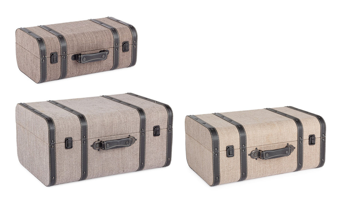 Set da 3 Bauli Valigia in MDF e Similpelle Stile Vintage - BAULE