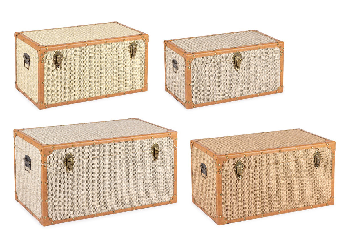 Set da 4 Bauli in MDF e Similpelle con Finiture Vintage - BAULE
