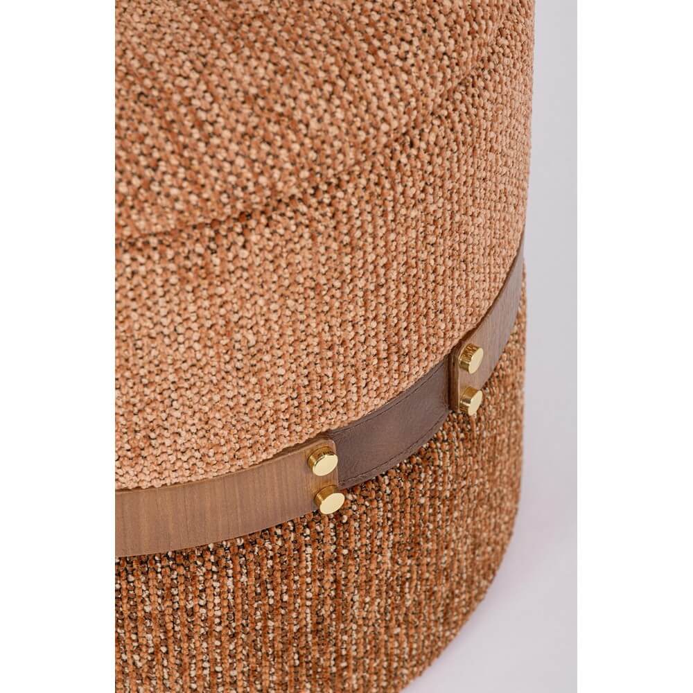 Set di 2 Pouf Contenitore Rotondi in Tessuto con Fascia in Legno - TANYA