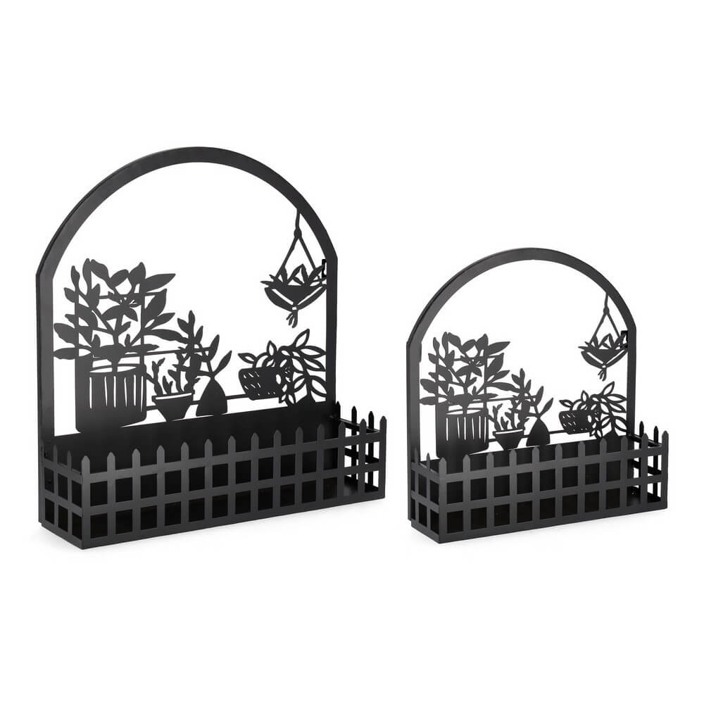 Set di 2 Set da 2 Porta Fiori da Esterno in Acciaio Nero con Arco Decorativo - ARAVINE