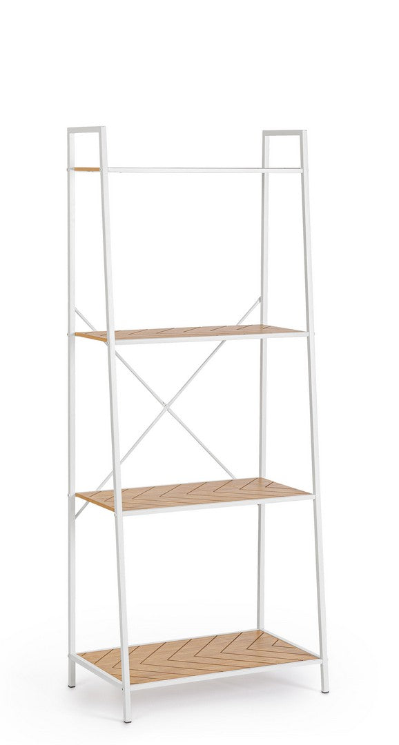 Libreria a Scala 4 Piani in Metallo Bianco e Legno Naturale - HALDOR