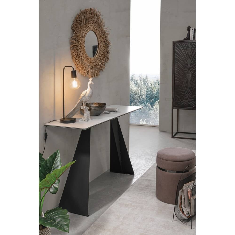 Consolle Moderna con Piano in Ceramica e Base in Acciaio Nero - MARTHA