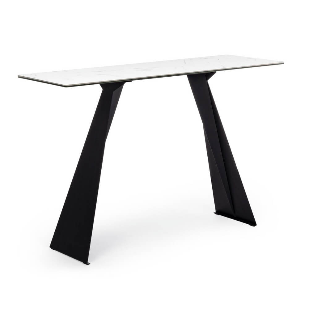 Consolle Moderna con Piano in Ceramica e Base in Acciaio Nero - MARTHA