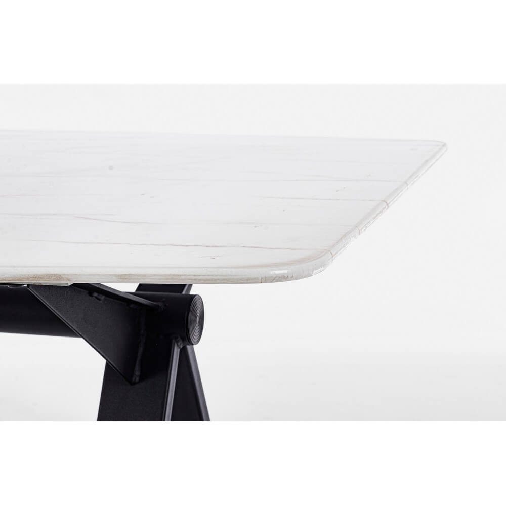 Tavolo da Pranzo Piano Effetto Marmo con Base in Acciaio Nero - LUNA