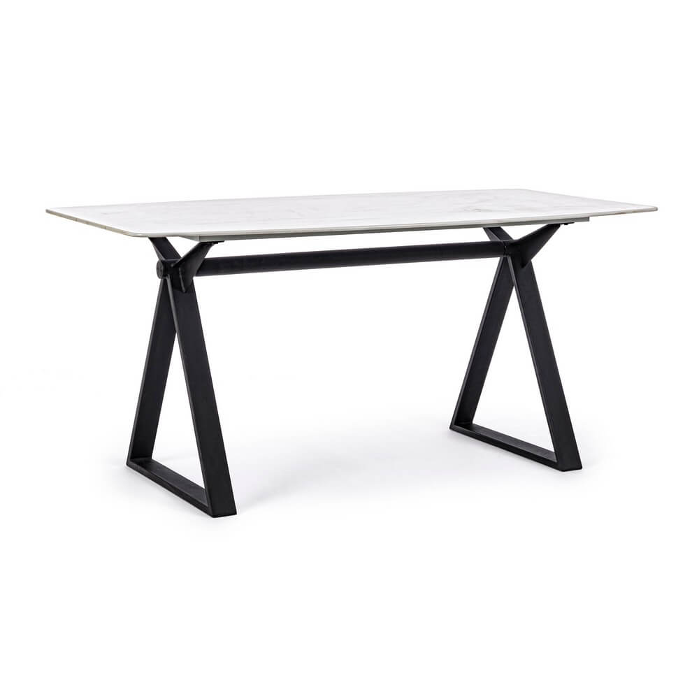 Tavolo da Pranzo Piano Effetto Marmo con Base in Acciaio Nero - LUNA