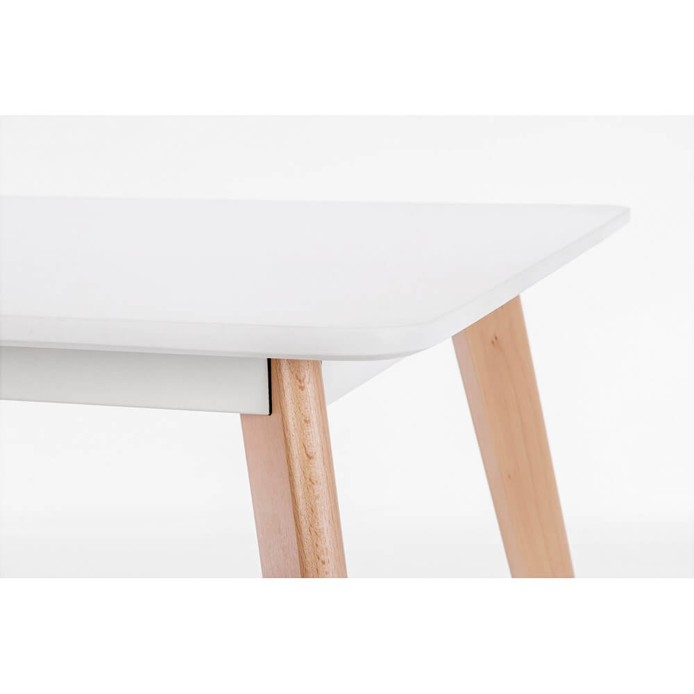 Tavolo da pranzo piano bianco opaco e gambe in legno di faggio - AURORA