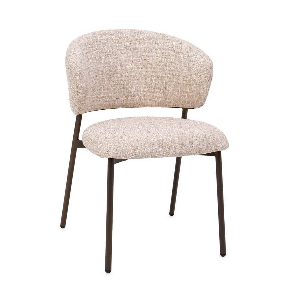 Set di 2 Sedie Imbottite in Tessuto Mélange Sand con Gambe in Acciaio Bronzo - PRISCA