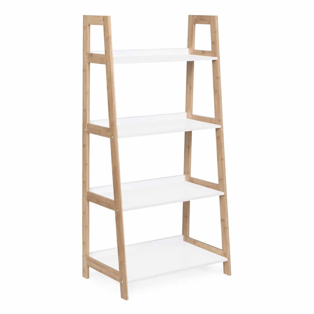 Libreria a Scala 4 Piani in Bamboo e MDF Bianco - HUDSON