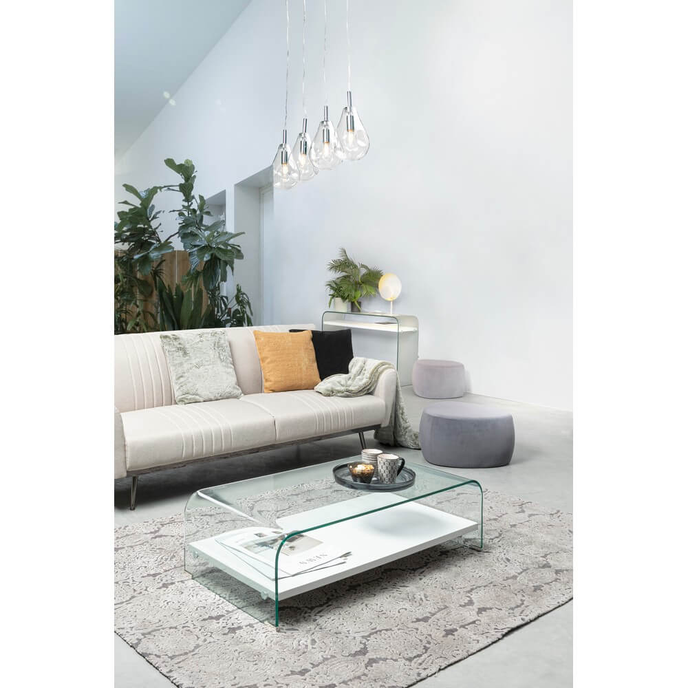 Consolle in Vetro Trasparente con Ripiano Effetto Legno Bianco - SARA