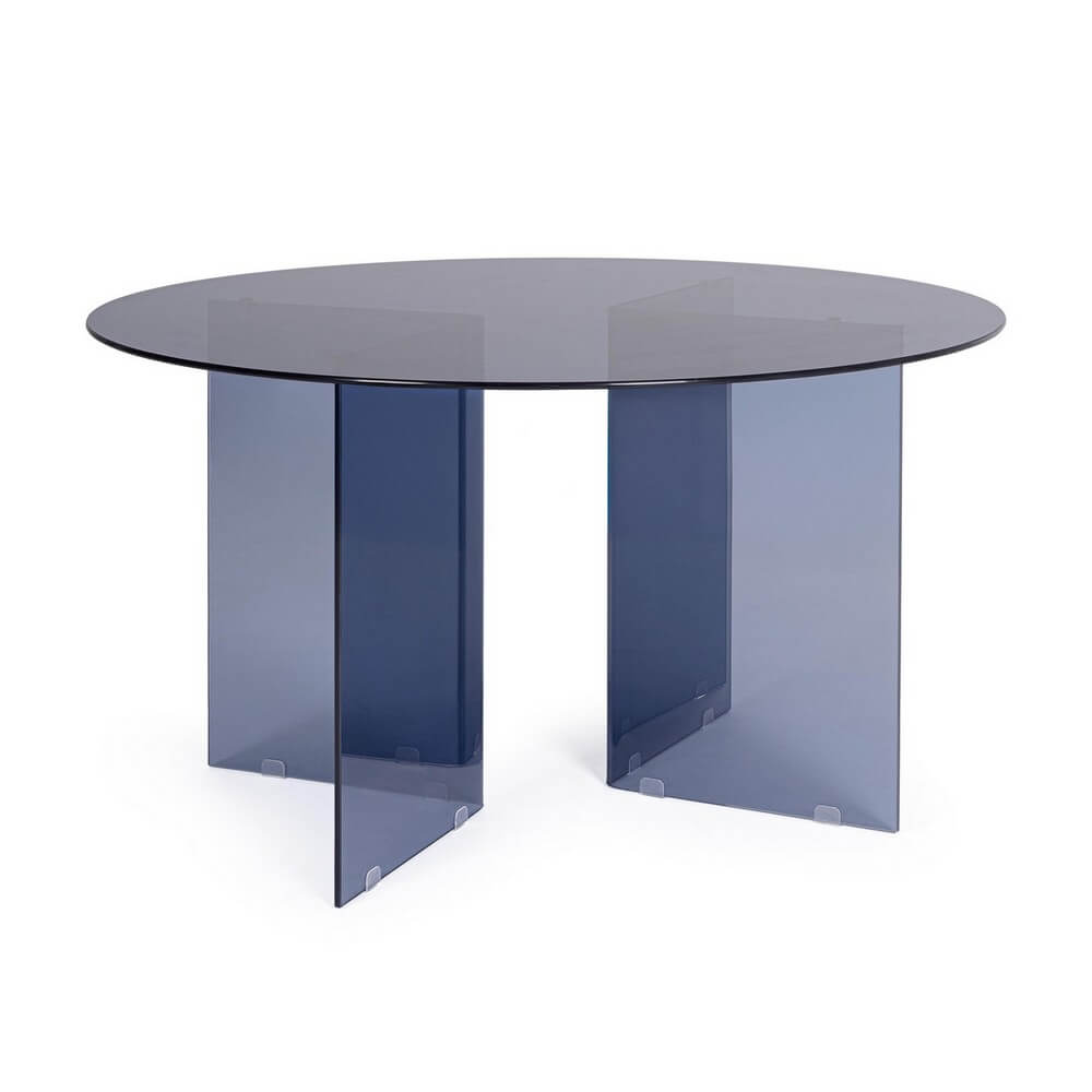Tavolo da Pranzo Rotondo in Vetro Temperato Blu D130 - IRIDE