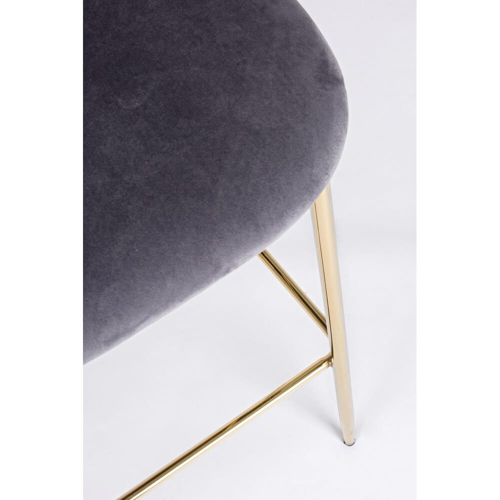 Set di 2 Sgabelli Bar in Velluto con Gambe Dorate Grigio Scuro - SIMON