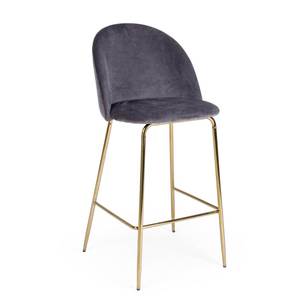 Set di 2 Sgabelli Bar in Velluto con Gambe Dorate Grigio Scuro - SIMON