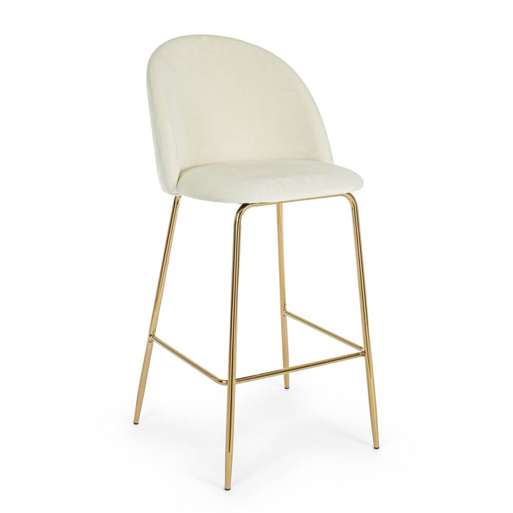 Set di 2 Sgabelli Bar in Velluto con Gambe Dorate Bianco - SIMON