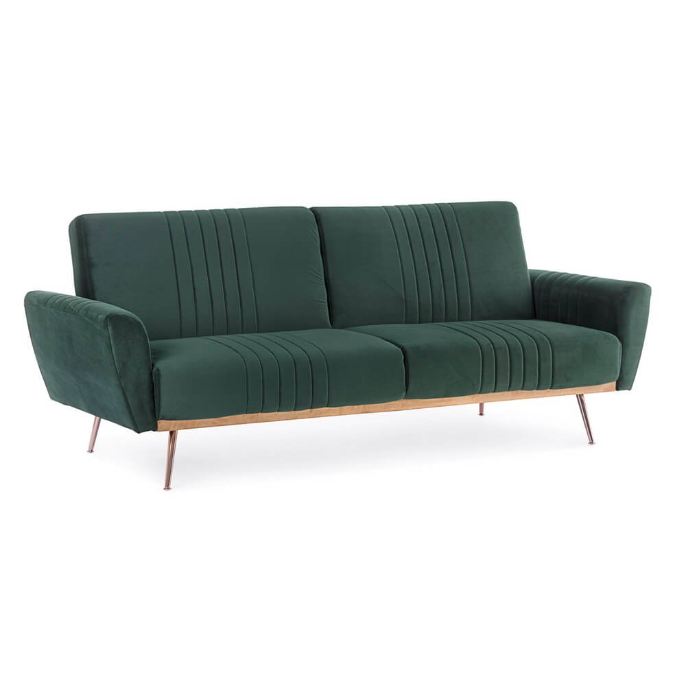 Divano letto in velluto con gambe in acciaio ramato - JACK