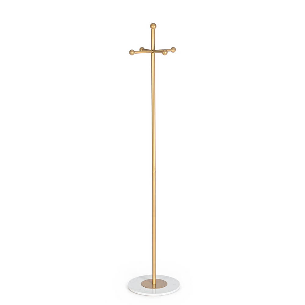 Set di 2 Appendiabiti da Terra 4 Piani in Acciaio Dorato con Base in Marmo H175 - PARADISO