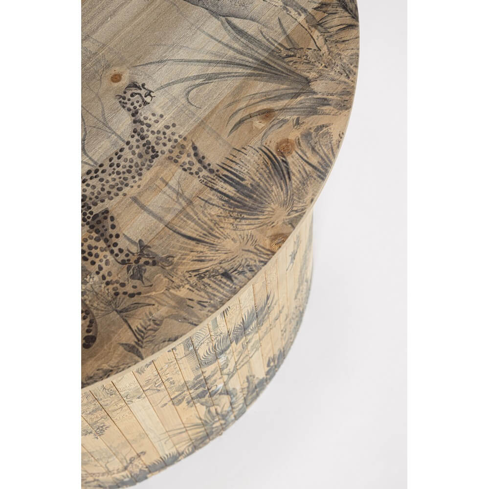 Tavolino rotondo in bambù con stampa jungle stile toile - STARDUST