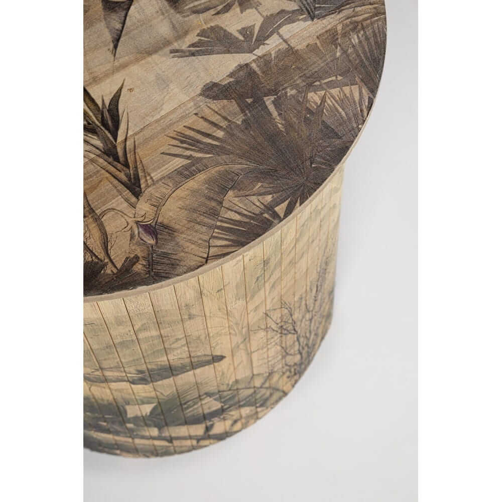 Tavolino rotondo in bambù con stampa foglie tropicali 40x40 cm - NIPPON BAMBOO