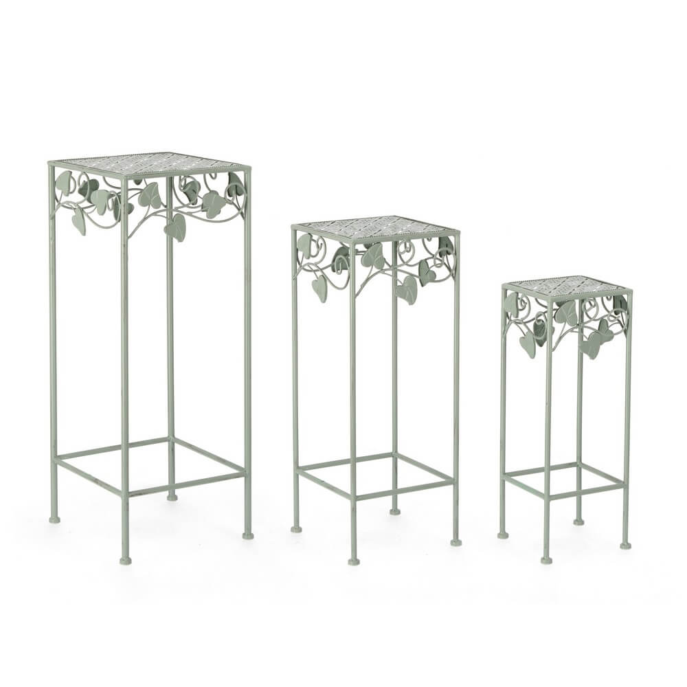 Set di 2 Set da 3 Porta Fiore in Acciaio con Decori Foglie - GIANNA