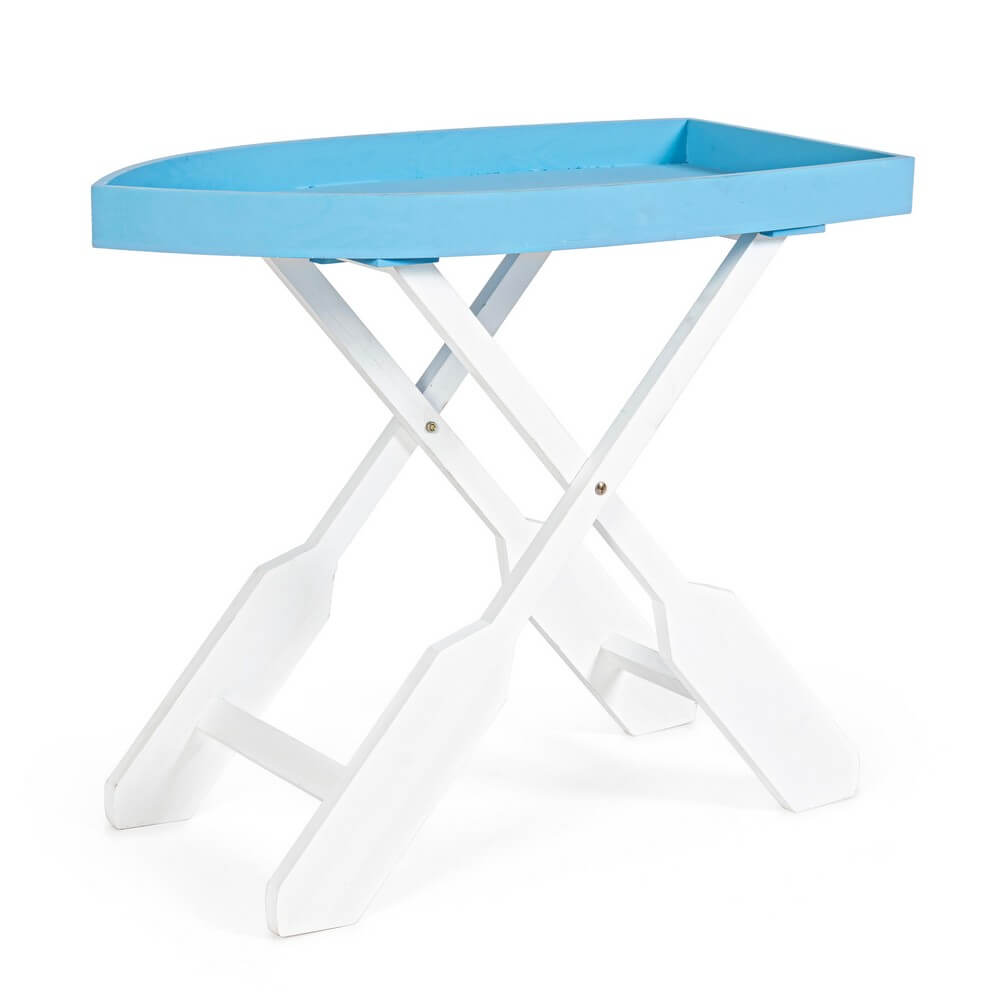 Tavolino Pieghevole in Legno con Vassoio Ovale Azzurro H66 - ELLIOT